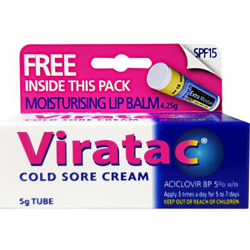 image of Viratac Cold Sore Crm 5% 5g + Free Lip Balm